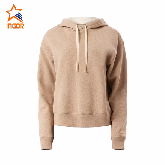 Ingor スポーツウェア OEM カスタム卸売服ファッション女性アパレルカスタムロゴプリント無地プルオーバースウェットパーカー